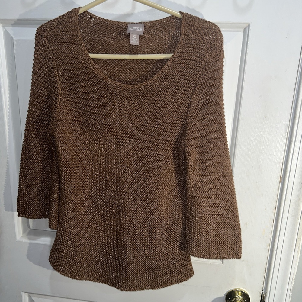 Chicos Sweater Metallic Copper Cotton Blend Size 0 USWomens Round Neck 421